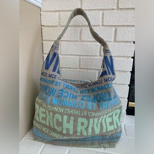 Robin Ruth Large Shoulder French Riviera Zipper Vacation Casual Lined Tote Purse
